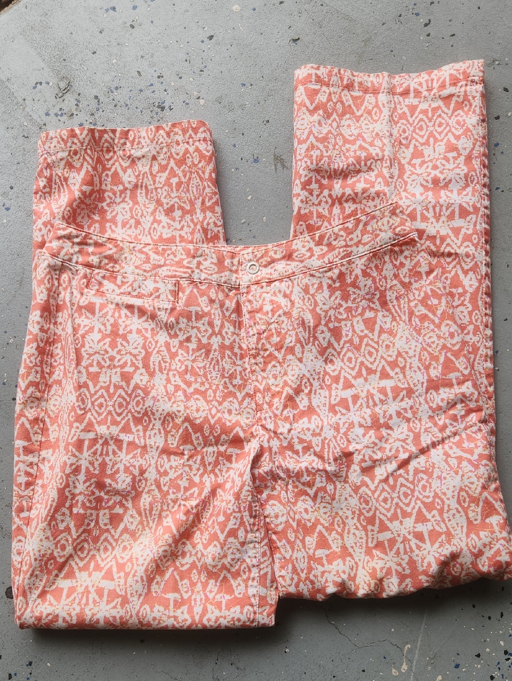 Coral and Ivory Ikat Print Pants